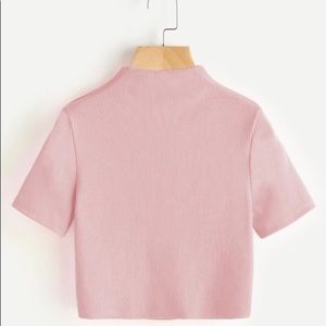 High Neck Ribbed Crop Tee - PINK (NEVER WORN)
